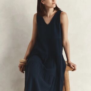 Quince INDIGO 100% Organic Gauze Maxi Dress Size XL MSRP $128